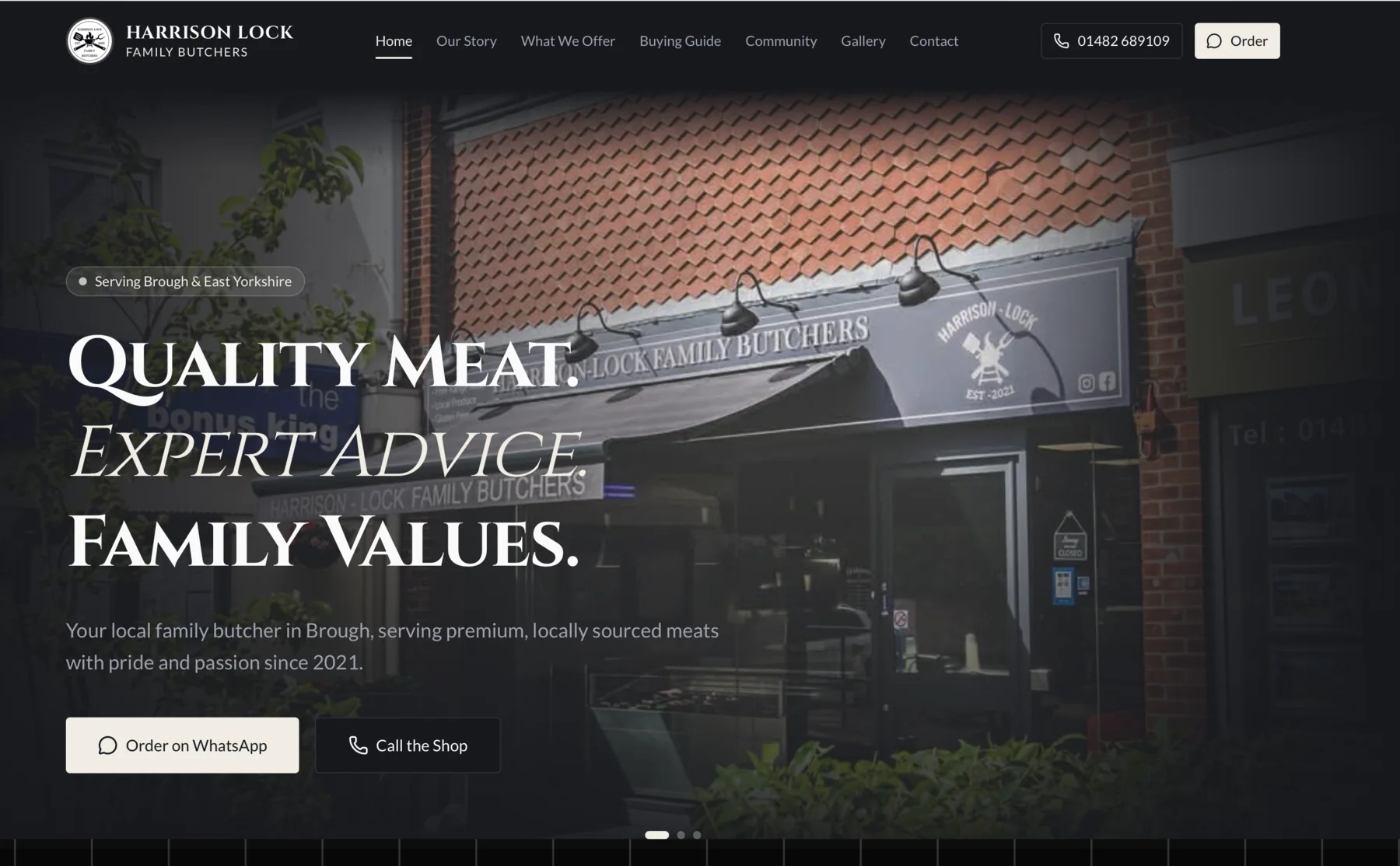 Harrison Lock Family Butchers website showcasing the local family butcher and its ordering options