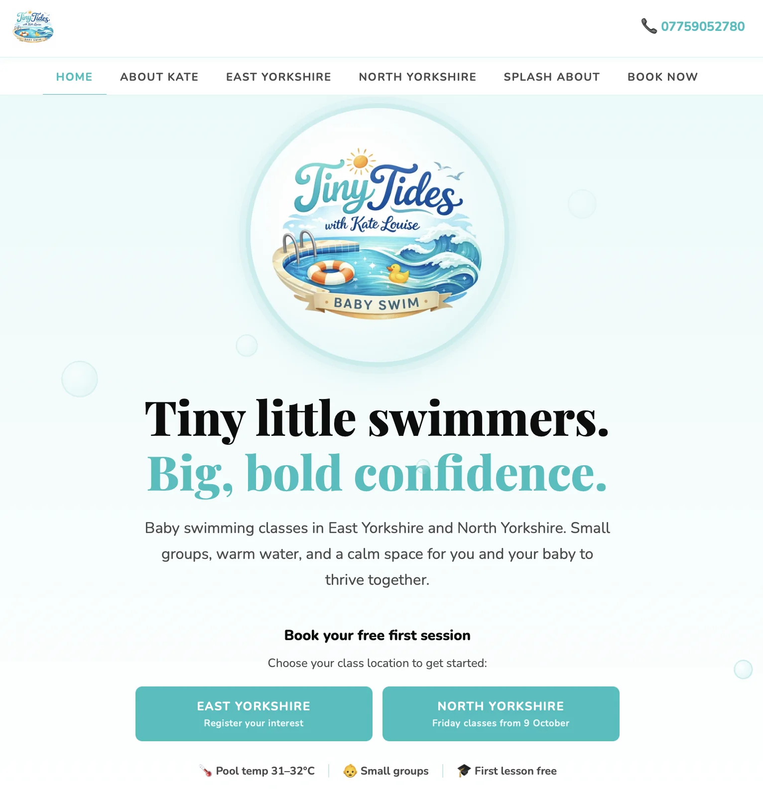 Tiny Tides with Kate Louise baby swimming classes website